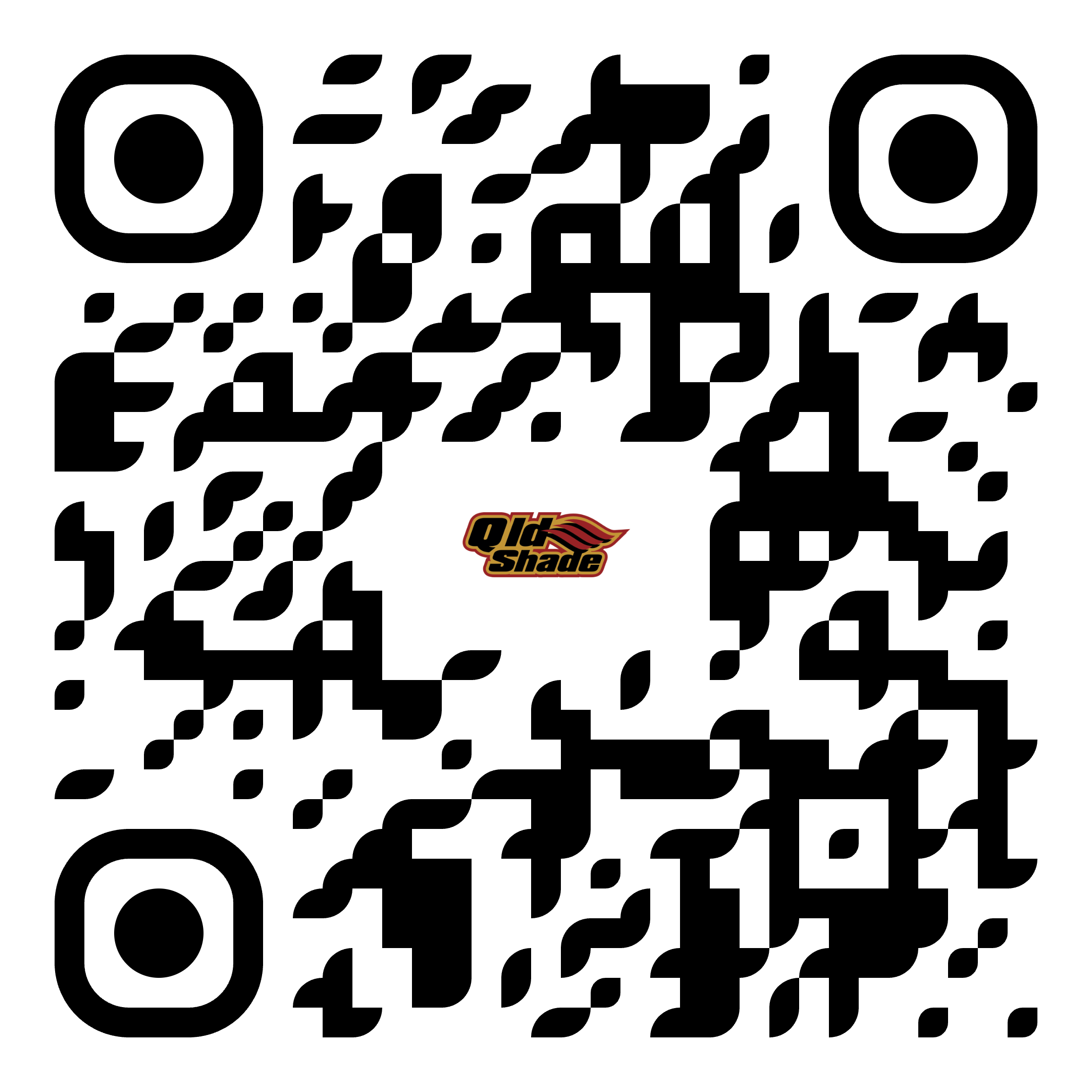 Rework QR code featuring the "Qld Shade" logo in the center. Easily scannable by mobile devices.